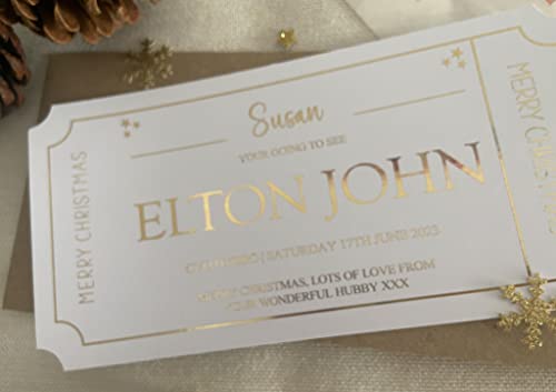 Personalised Foil Voucher Christmas Gift Card Concert Ticket Present Surprise Reveal