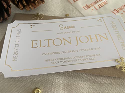 Personalised Foil Voucher Christmas Gift Card Concert Ticket Present Surprise Reveal