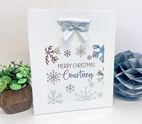 Personalised Foil Christmas Gift Bag Present Bag Favour Bag