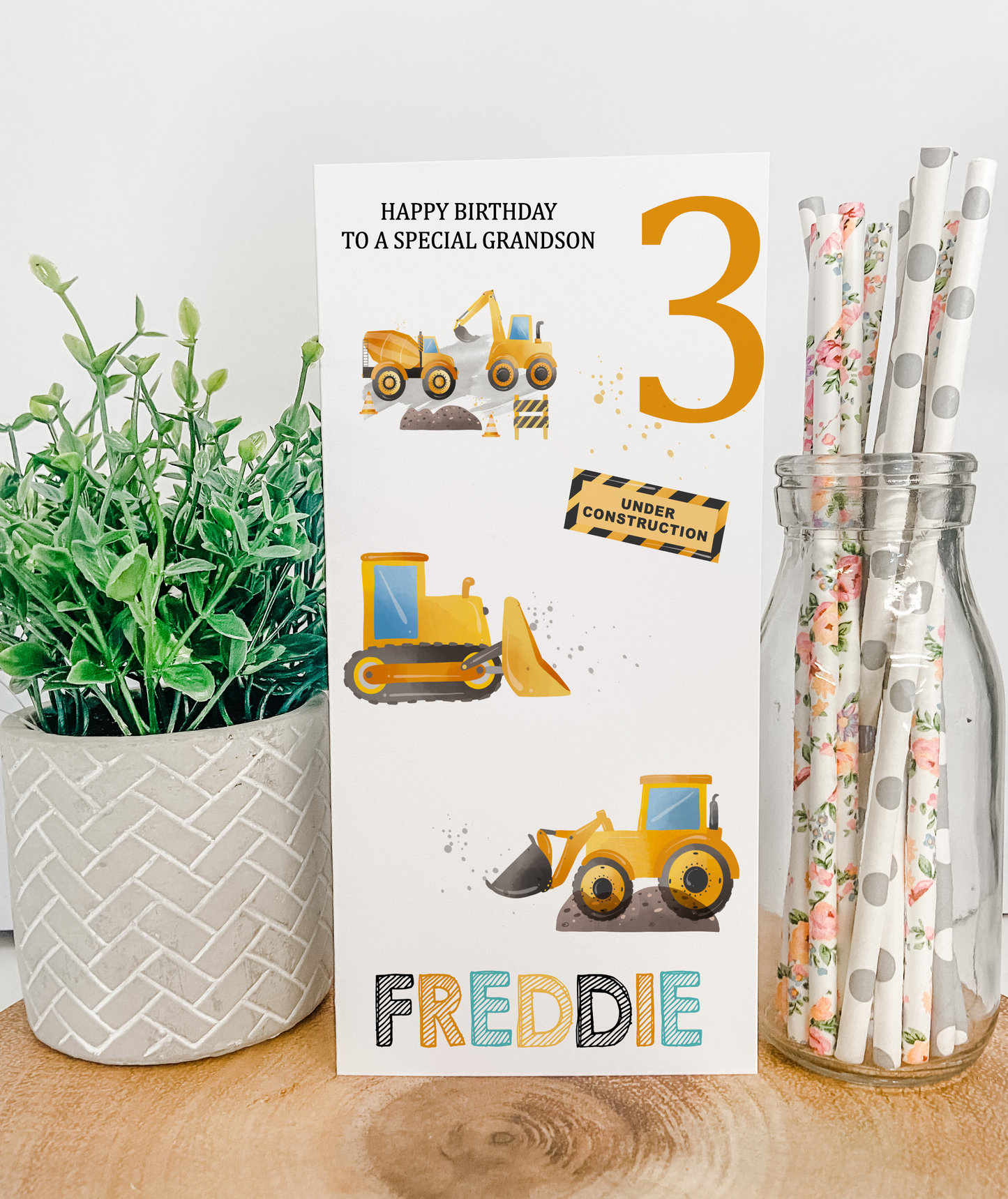 Personalised Birthday Card Money Gift Wallet Construction Digger