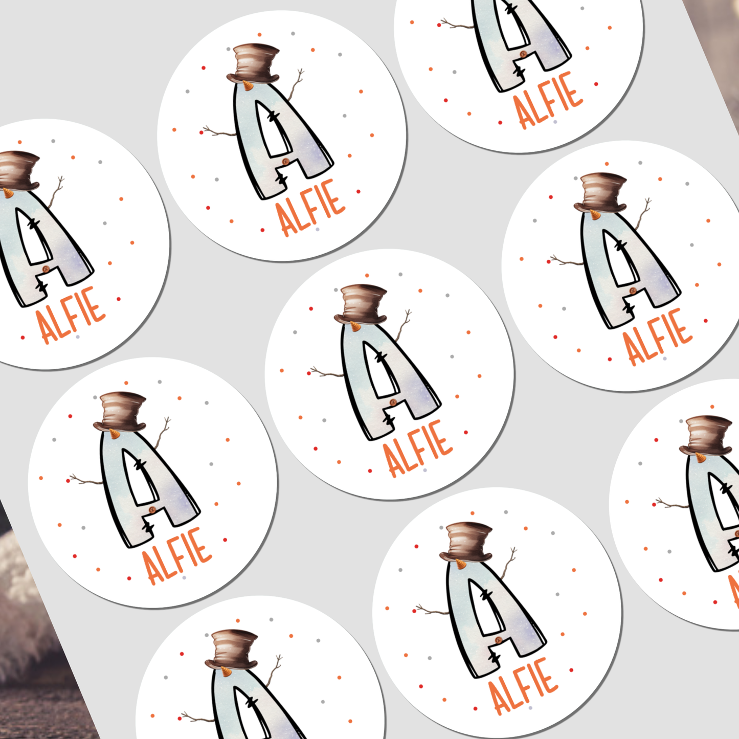 Personalised Christmas Stickers, Gift Labels, , Festive Name Stickers Snowman Initial