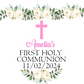 a cross and flowers with the words ameli's first holy community