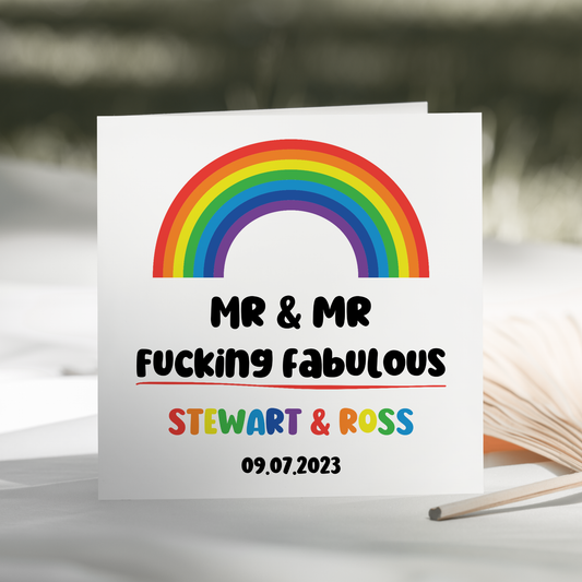 Personalised Rude Wedding Card Congratulations On Your Wedding Day Rainbow Mr & Mr LGBT