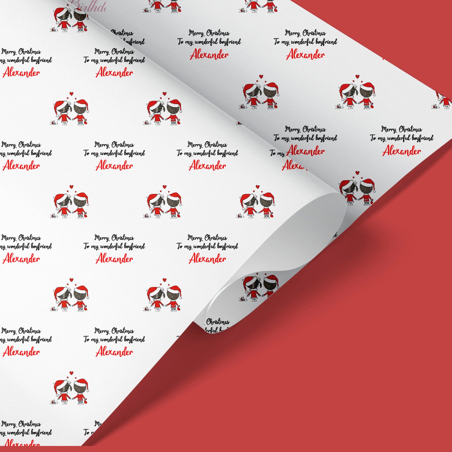 Personalised Christmas Wrapping Paper Cute Couple