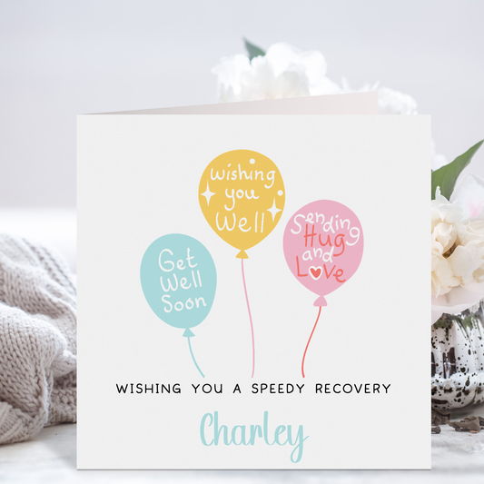 a greeting card with three balloons and the words wishing you well