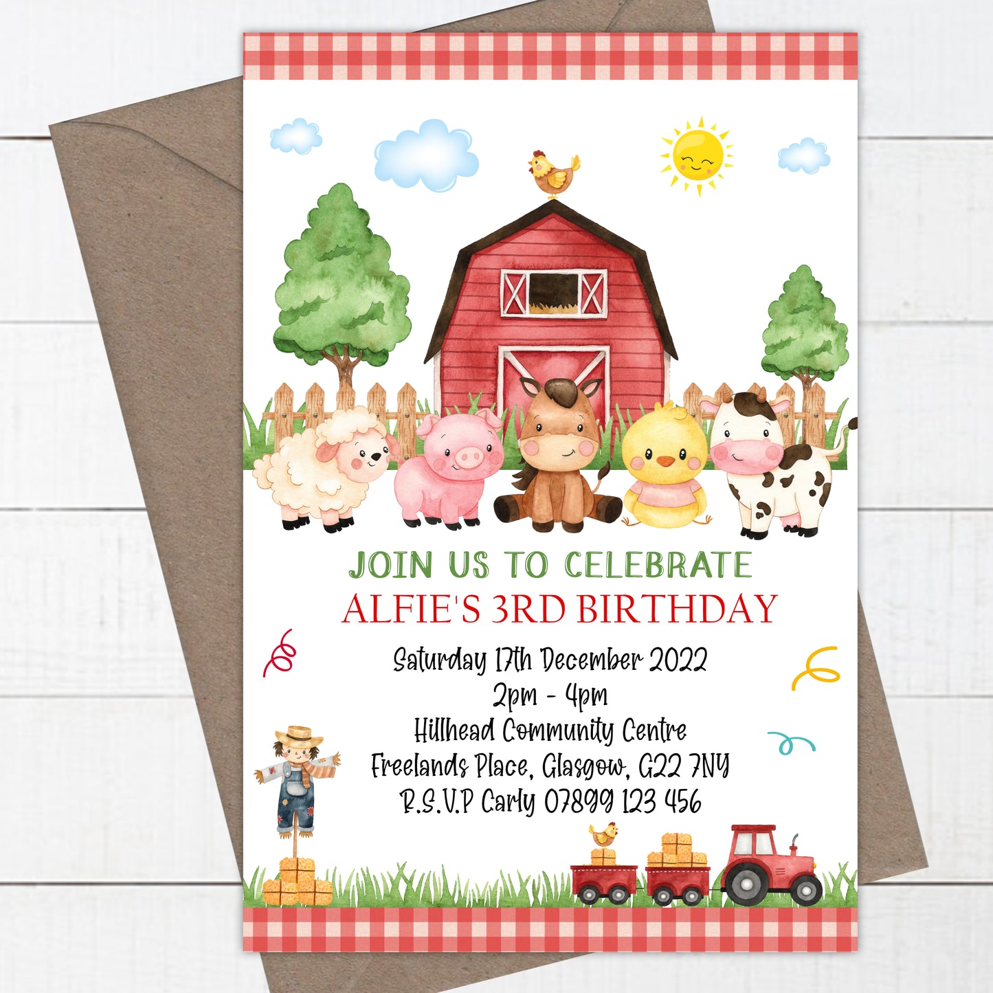 10 Personalised Birthday Party Invitations Farm Barnyard