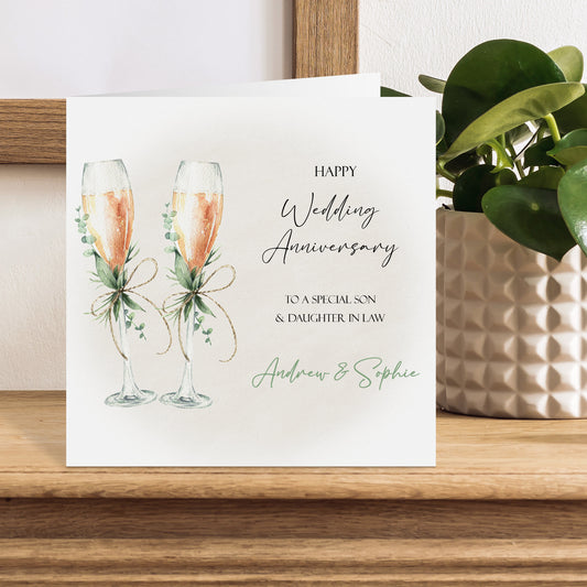 Personalised Wedding Anniversary Card Congratulations Champagne Flutes