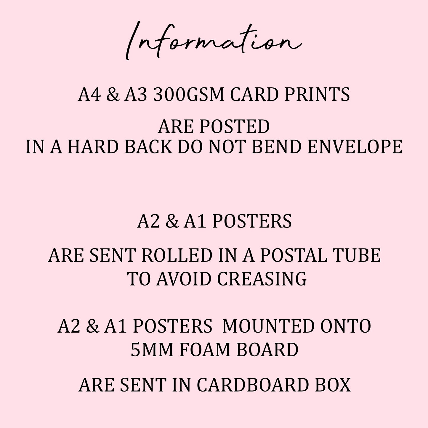 a pink poster with the words information on it