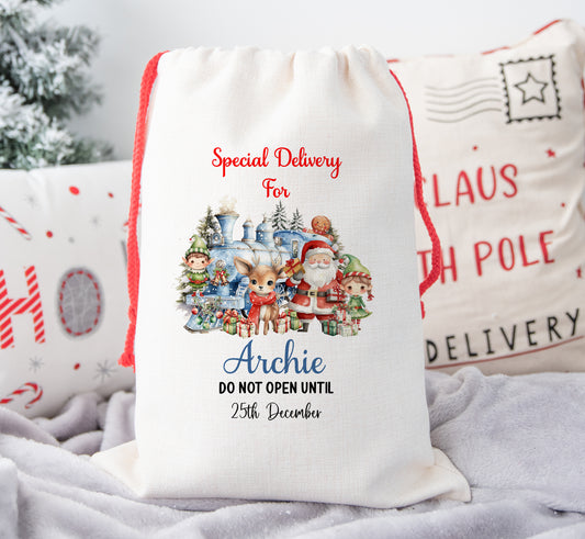 Personalised Christmas Santa Sack For Children Santa Express Train