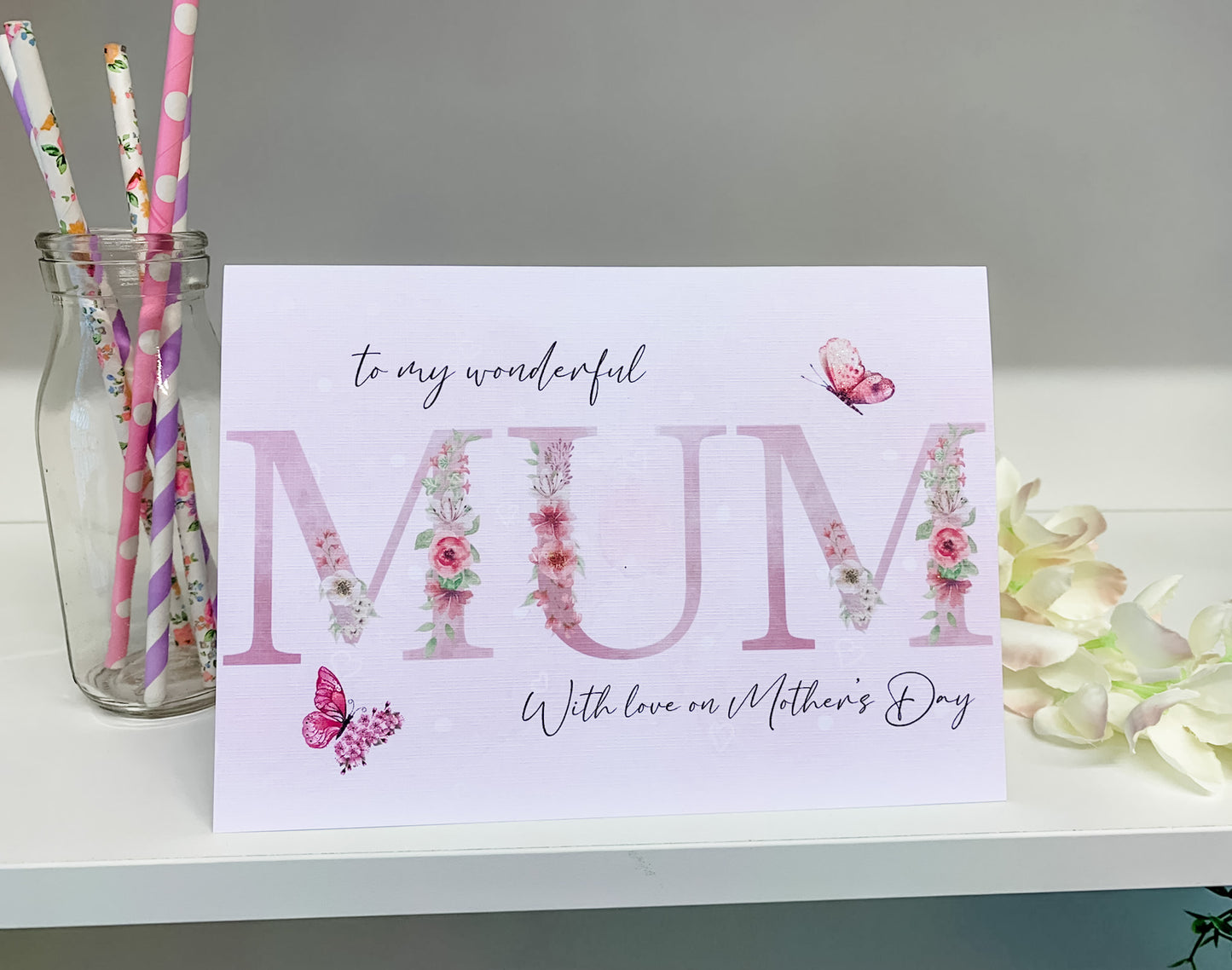Personalised Mother's Day Card Pink Floral Mam Mom Mum
