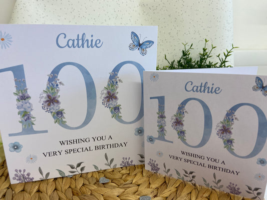 Personalised Birthday Card Blue Floral Wreath