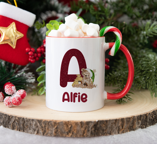 Personalised Christmas Mug, Bear Initial, Stocking Filler, Christmas Eve Box, Hot Chocolate Mug