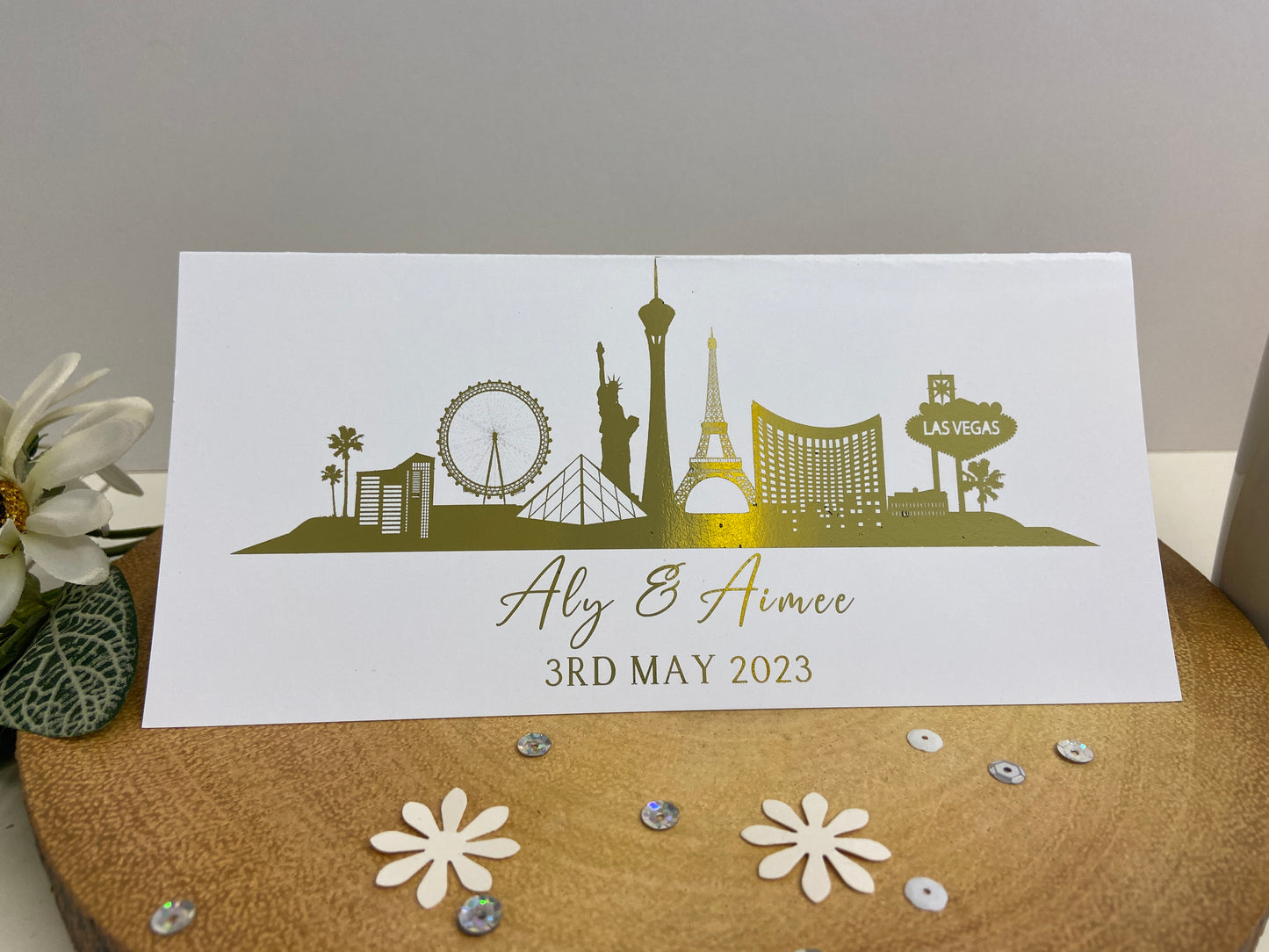 Personalised Foil Voucher Wedding Money Gift Card Congratulations Las Vegas