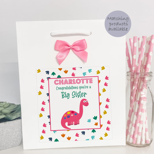 Personalised Congratulations New Big Sister Card Dinosaur