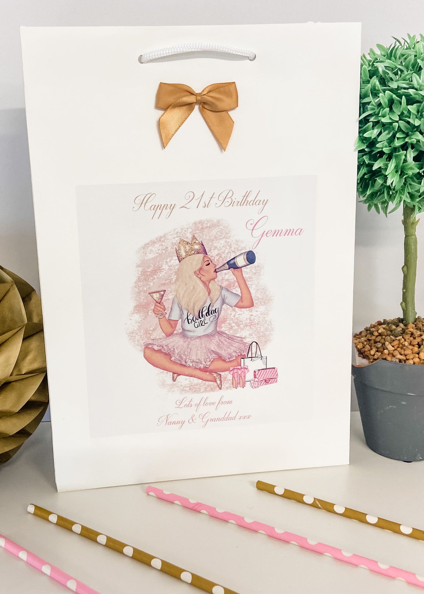 Personalised Birthday Gift Bag Birthday Girl Prosecco - 4 Hair Colour Options