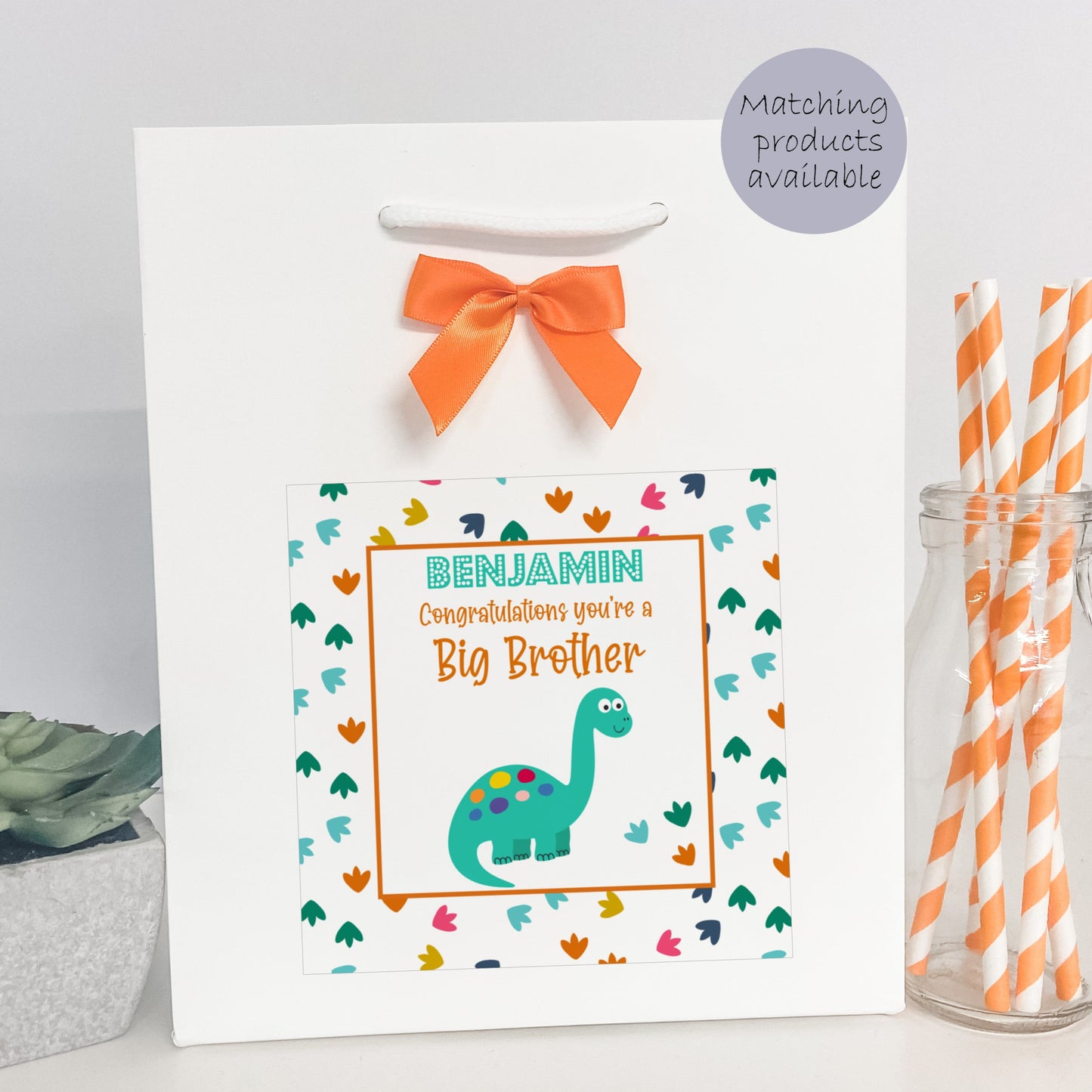 Personalised Congratulations New Big Sister Gift Bag Dinosaur