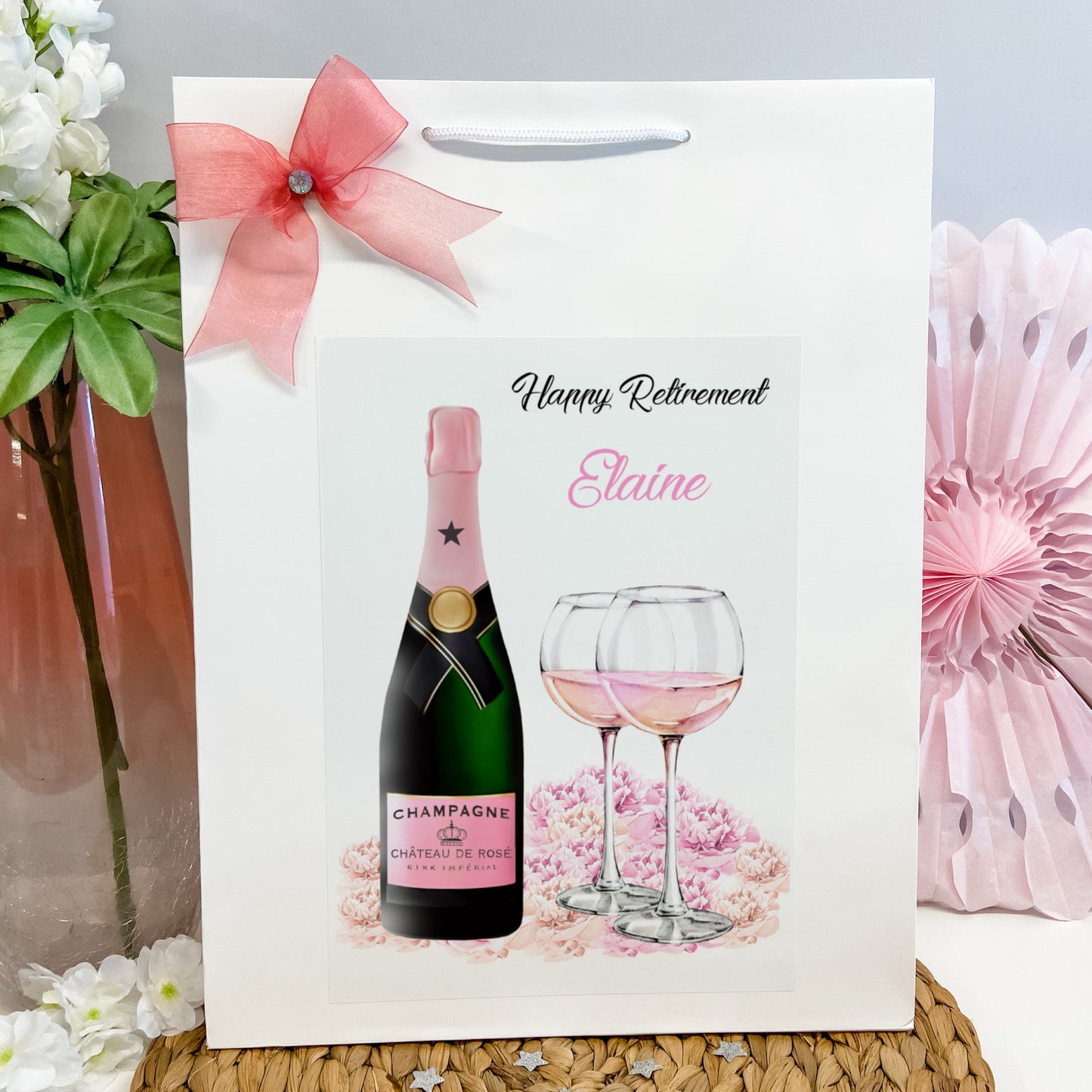 Personalised Retirement Gift Bag Pink Champagne