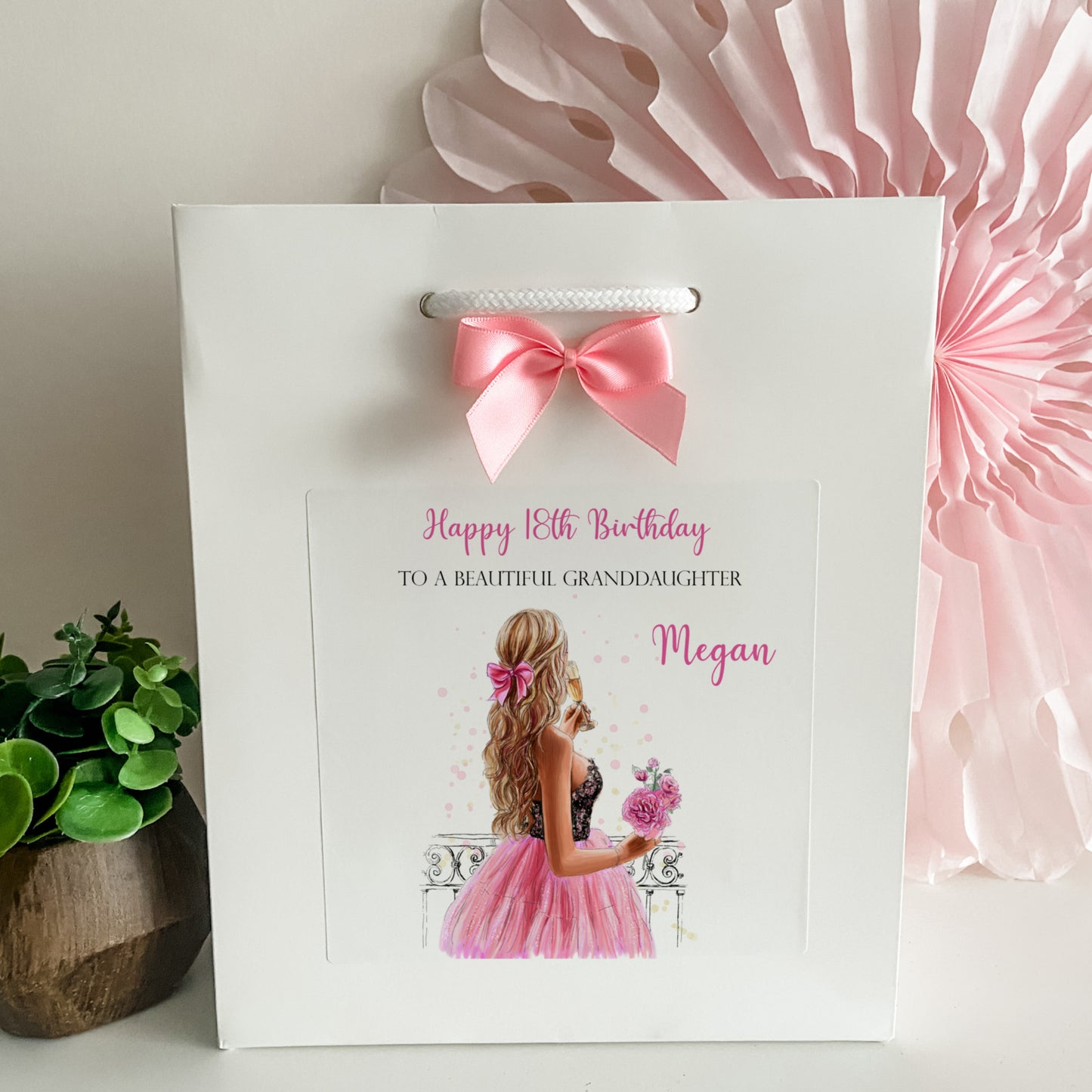 Personalised Girls Birthday Card Girl Pink Dress
