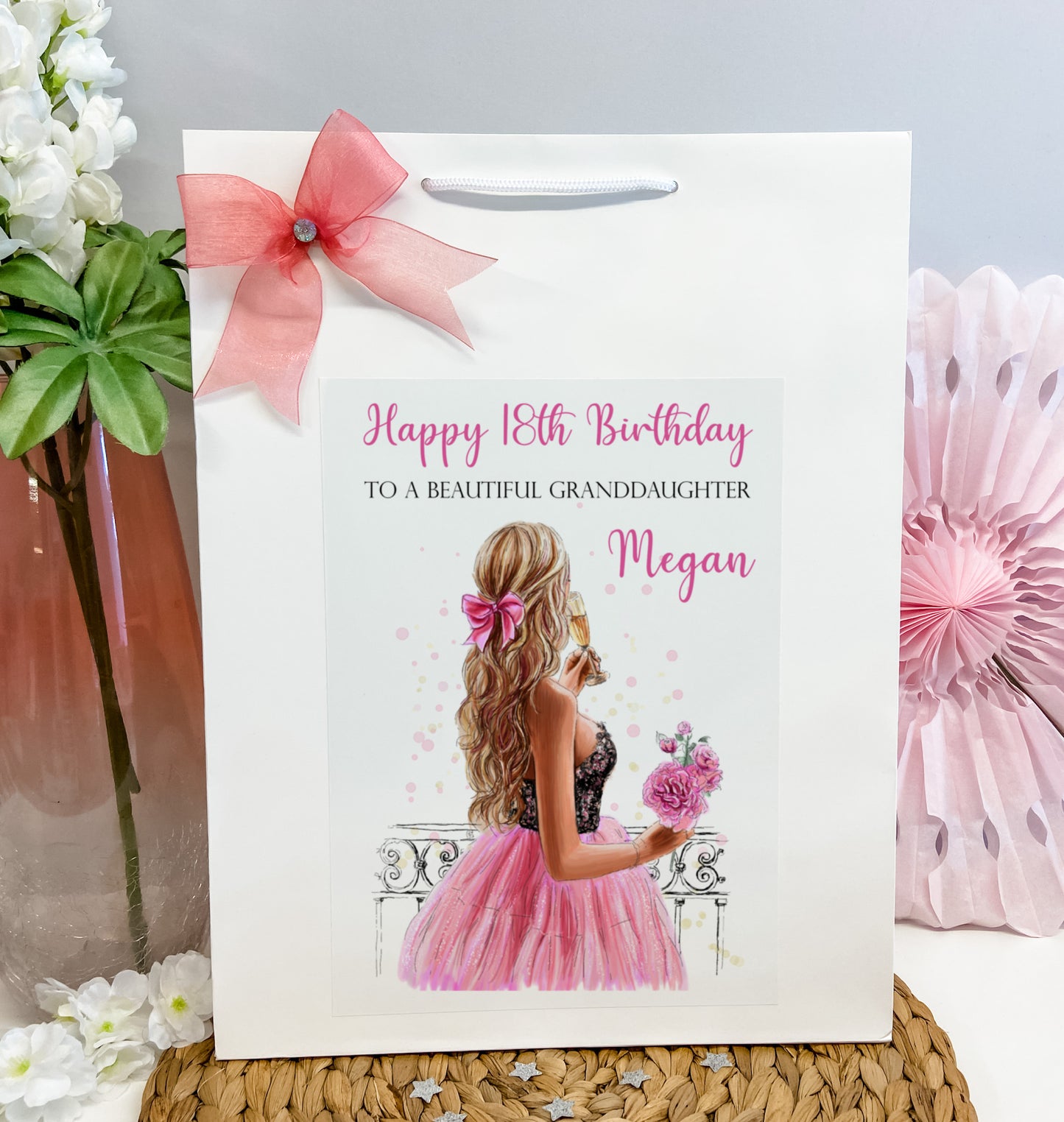 Personalised Girls Birthday Card Girl Pink Dress