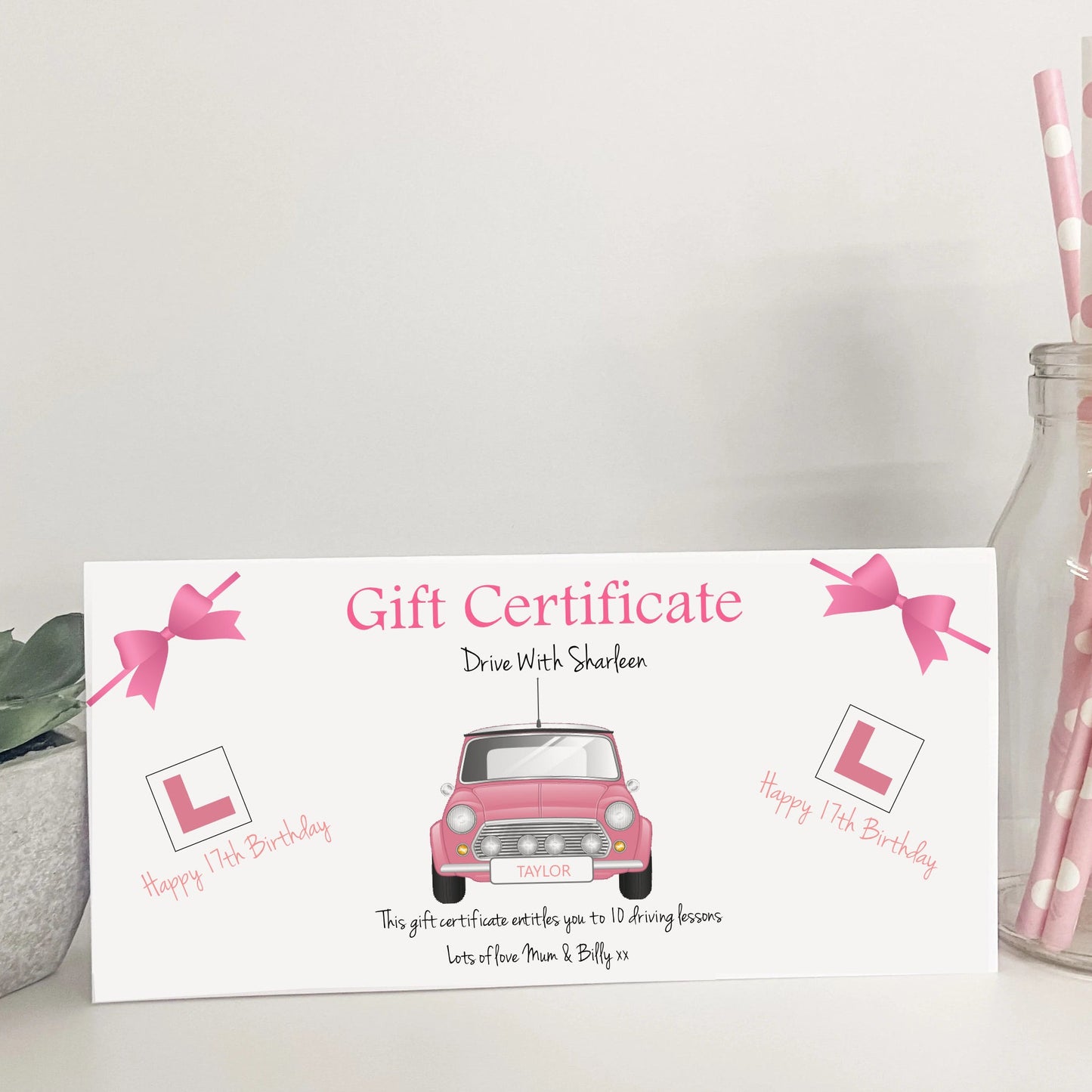 Personalised Driving Lessons Gift Certificate Wallet Birthday Card