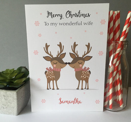 Personalised Christmas Card Cute Deer