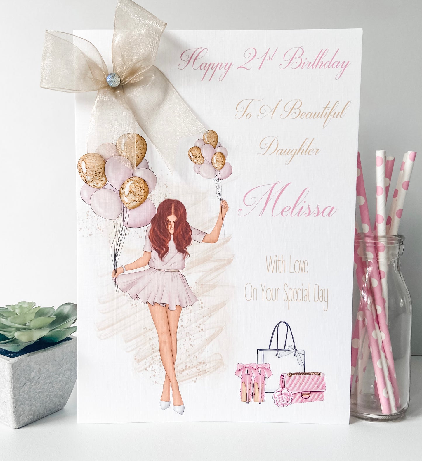 Personalised Female Girl's Birthday Card Girl Balloons