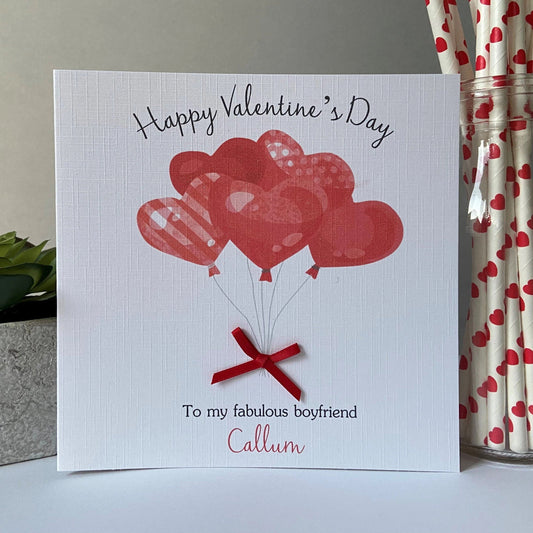 Personalised Valentine's Day Card Heart Balloons Wife Girlfriend Husband Boyfriend