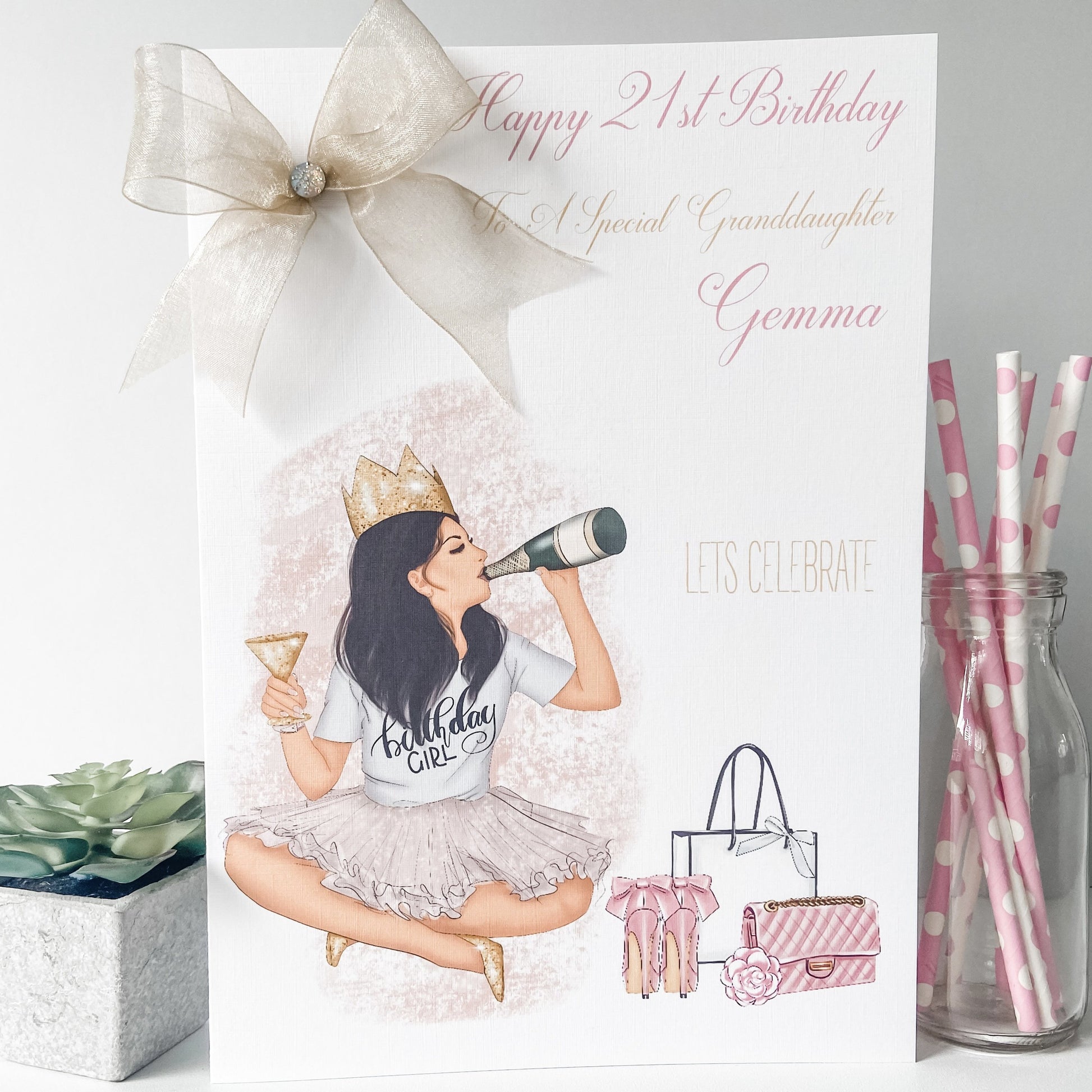 Large A4 Personalised Handmade Birthday Card Birthday Girl Luxury A4 Daughter Granddaughter 18th 21st 30th 40th 