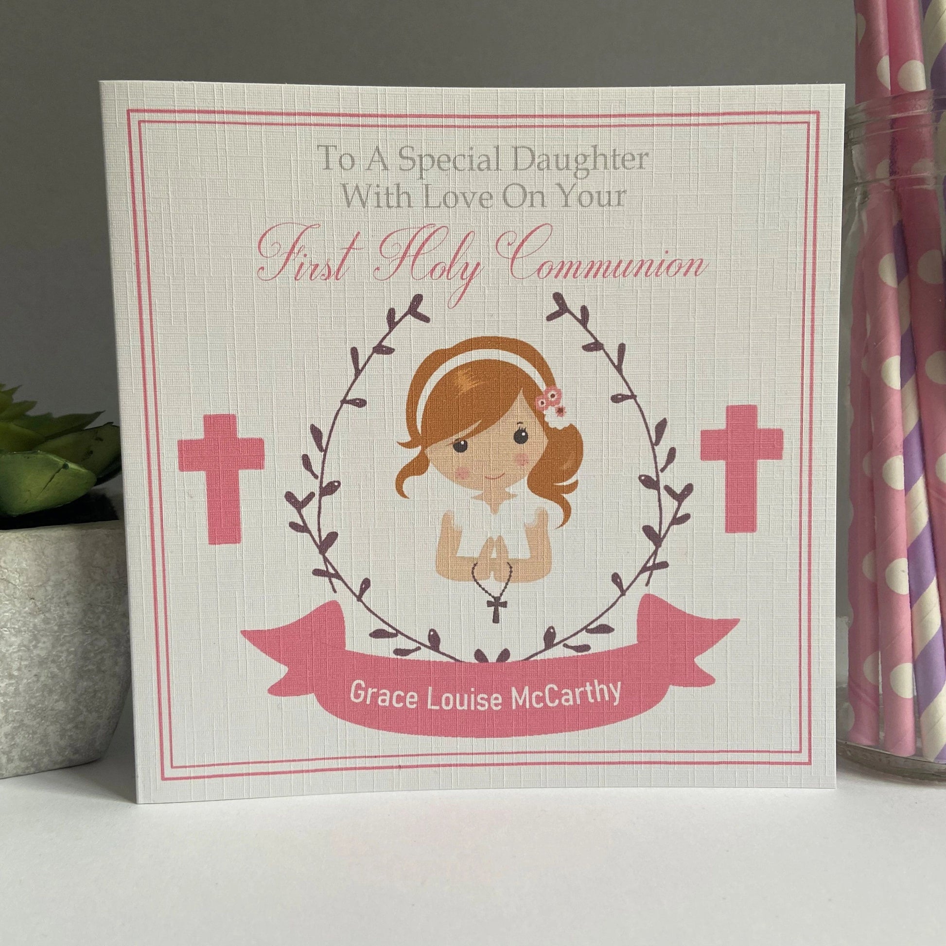 Personalised Handmade Firsty Holy Communion Card - 2 Size Options Daughter Granddaughter Confirmation Baptism Niece