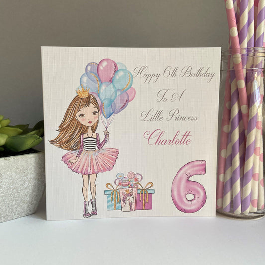 Personalised Handmade Girls Birthday Card Girl with Balloons