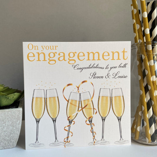 Personalised Congratulations on Your Engagement Card Heart Champagne Glasses