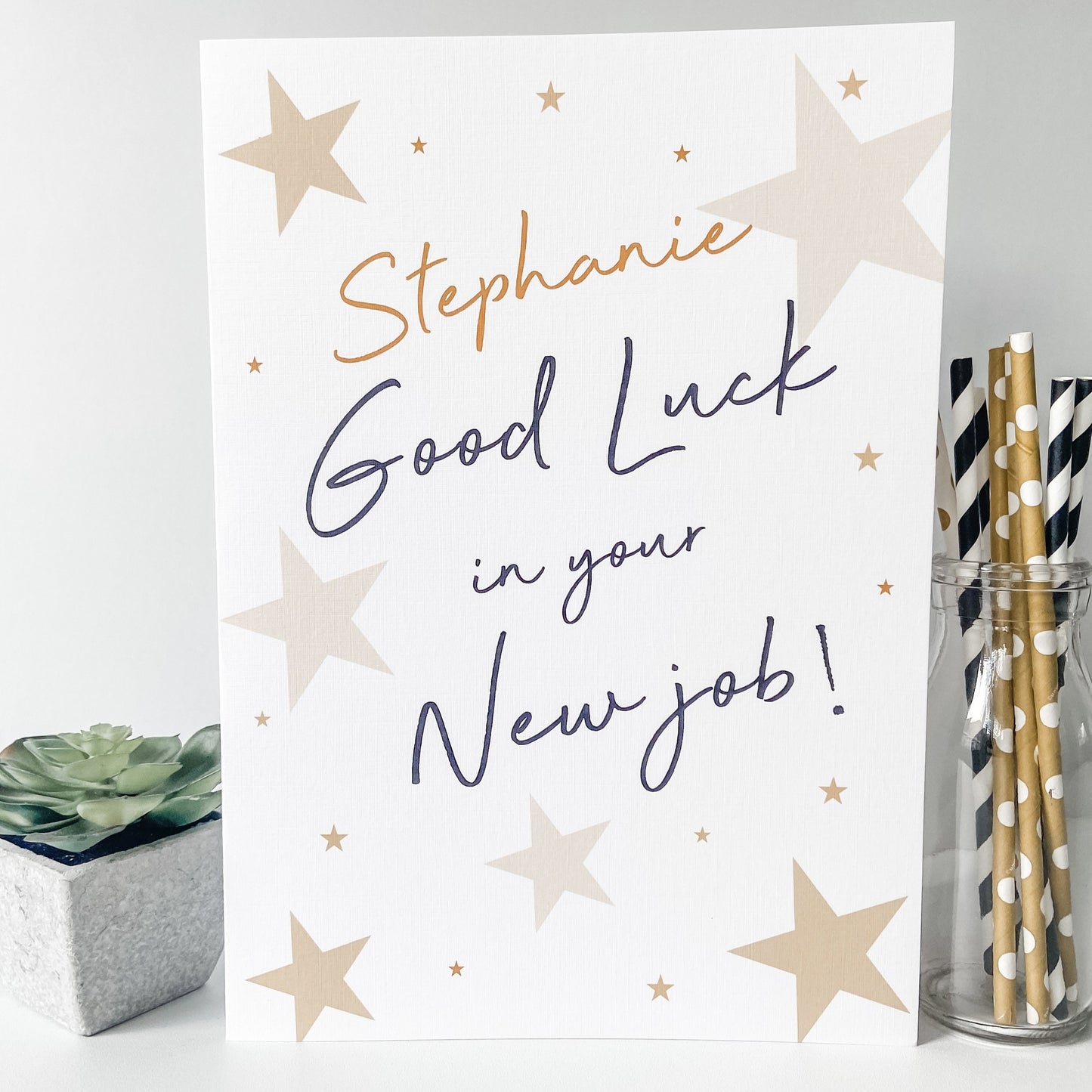 Personalised Good Luck in Your New Job Card Gold Stars