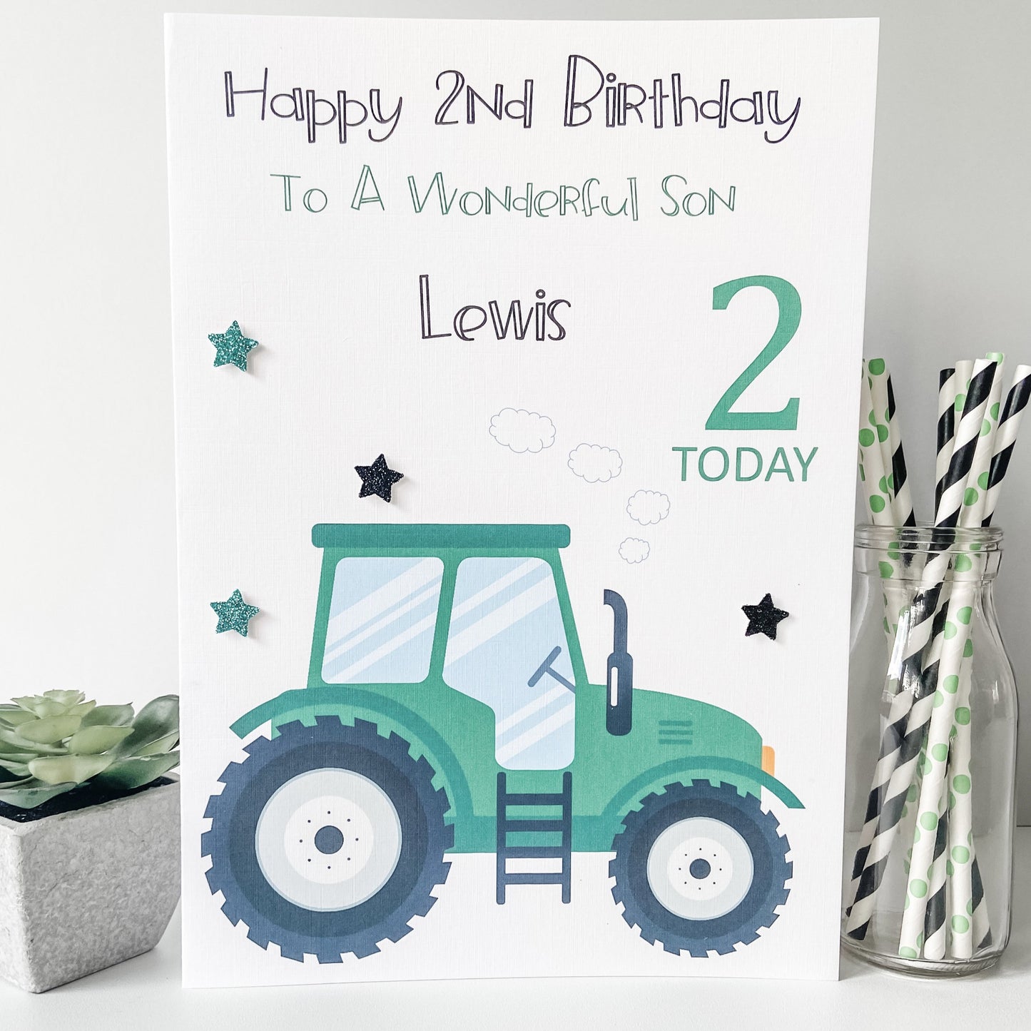 Personalised Birthday Card Green Tractor Luxury Large A4 Boys Farming
