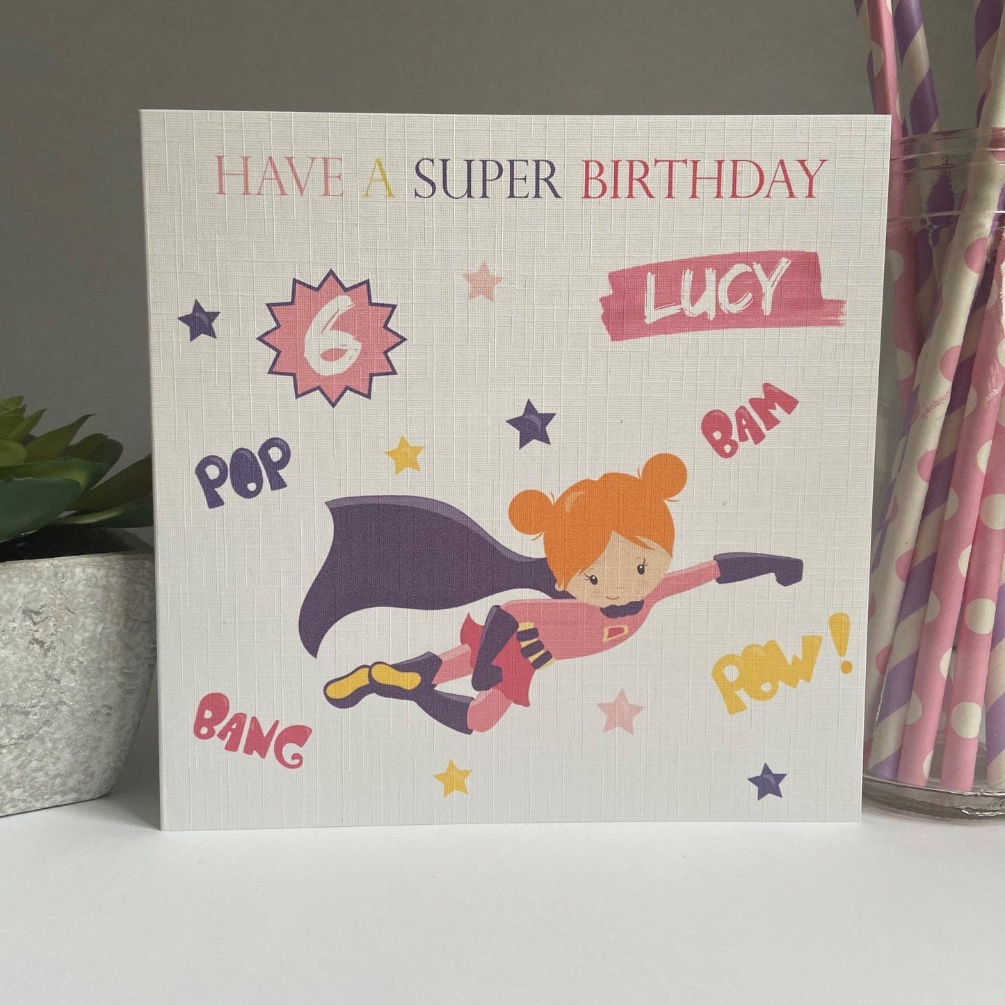 Personalised Girls Birthday Card Girl Super Hero
