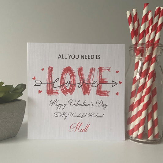 Personalised Valentine's Day Card All You Need Is Love