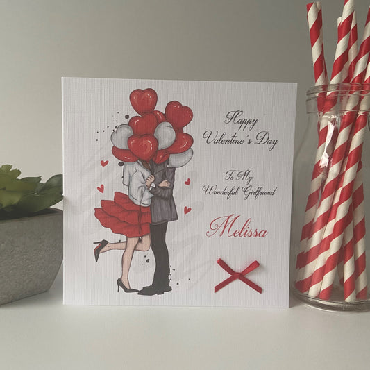 Personalised Handmade Valentine's Day Card Couple Heart Balloons