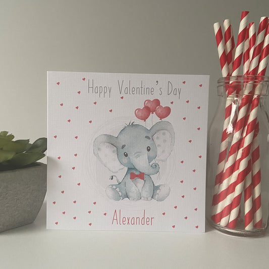 Personalised Valentine's Day Card For Boy Watercolour Elephant