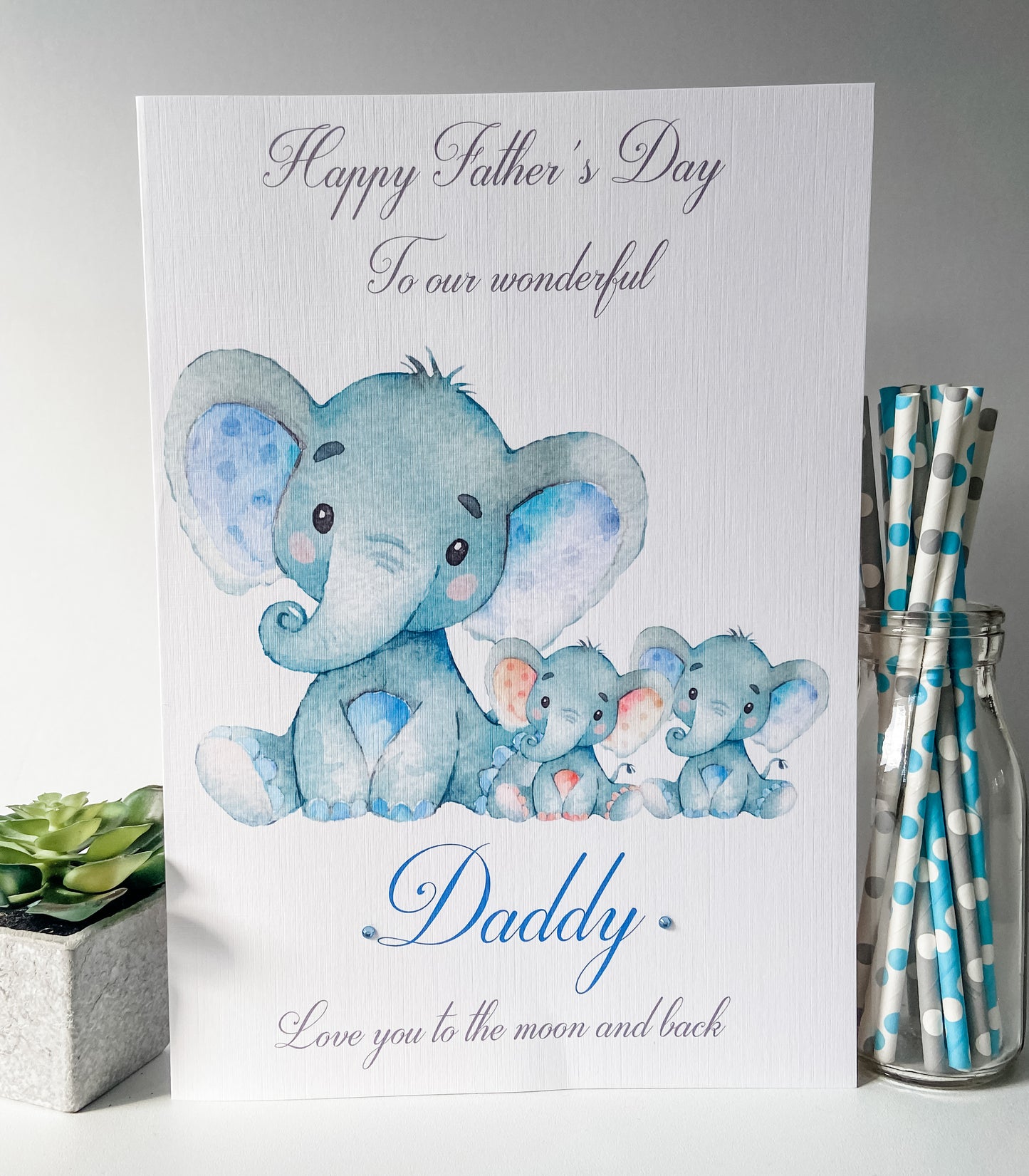 Personalised Father's Day Card Watercolour Elephant