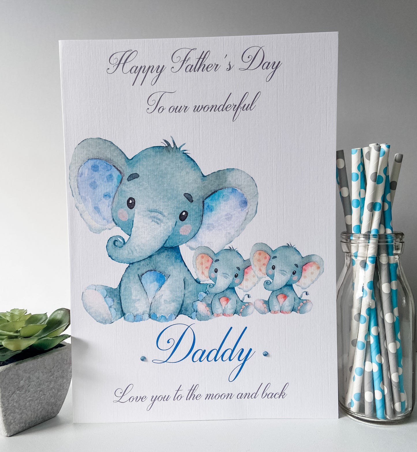 Personalised Father's Day Card Watercolour Elephant
