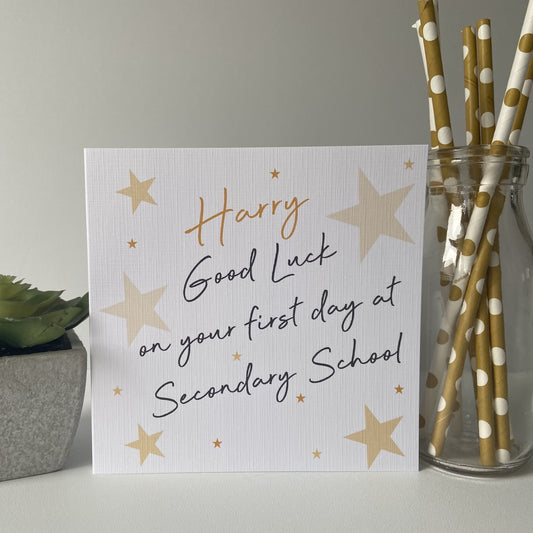 Personalised Good Luck First Day At Secondary High School Card