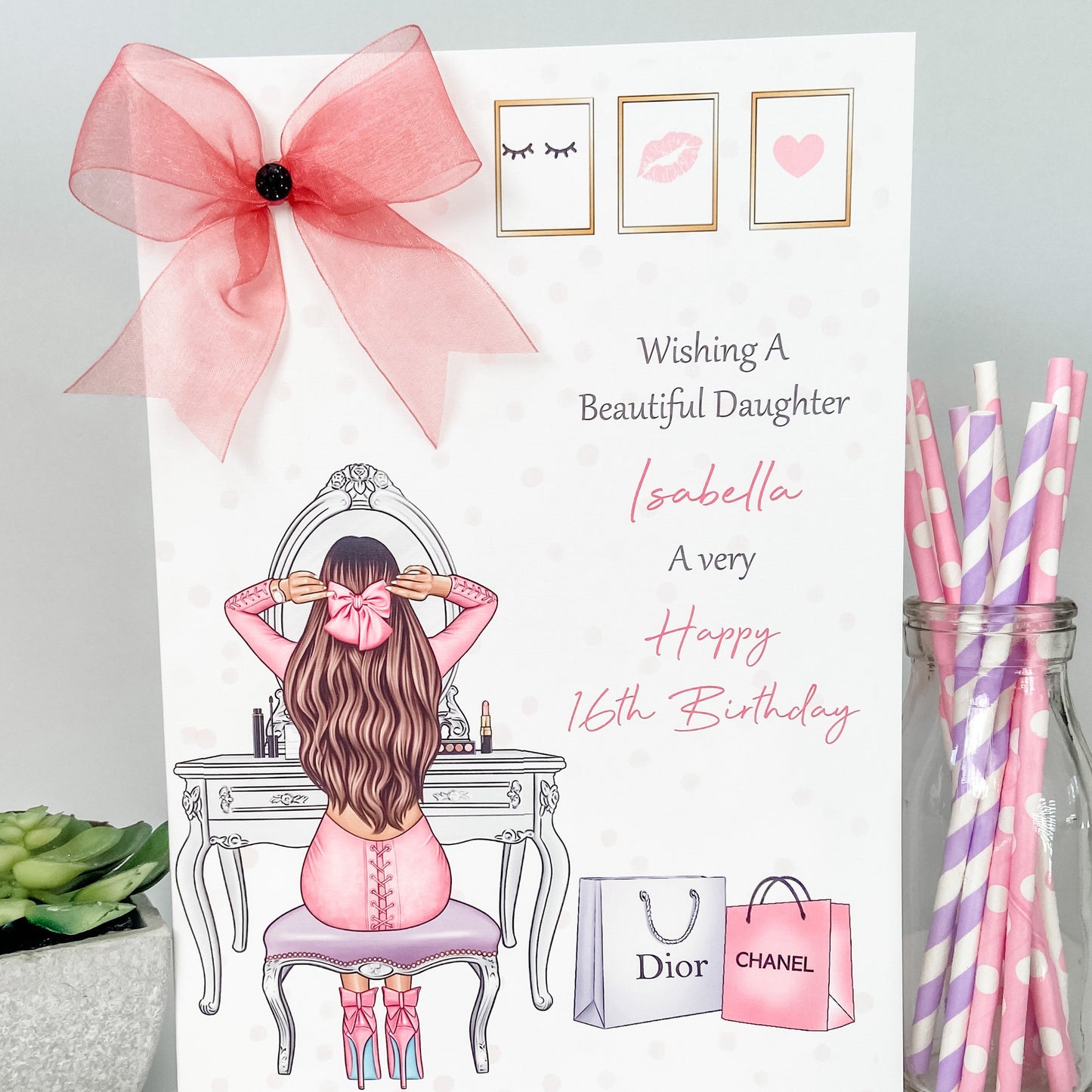 Personalised Female Girl Birthday Card Dressing Table Teenager Granddaughter Daughter Wife Girlfriend Sister Auntie Niece 16th 18th 21st 30th 40th 50th