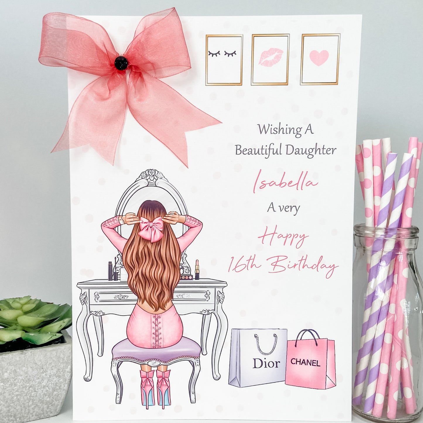 Personalised Female Girl Birthday Card Dressing Table Teenager Granddaughter Daughter Wife Girlfriend Sister Auntie Niece 16th 18th 21st 30th 40th 50th