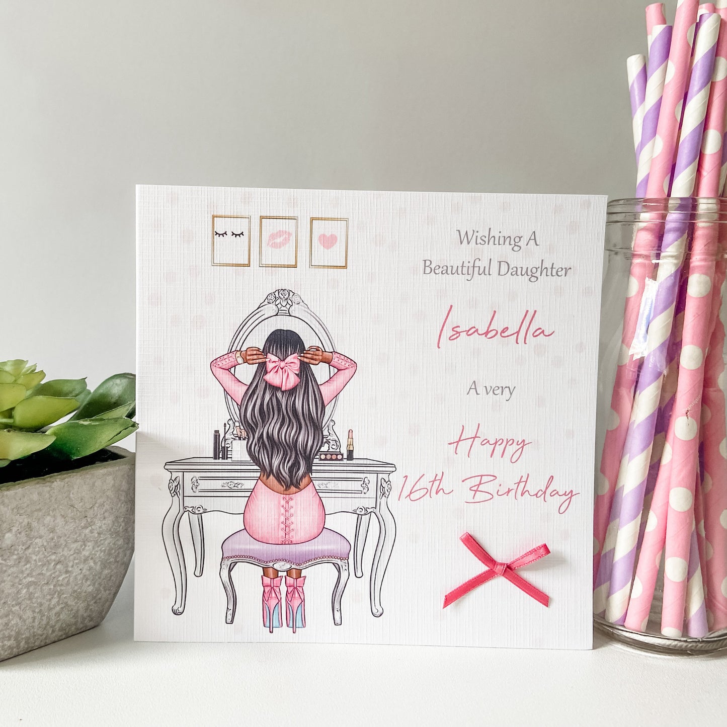 Personalised Female Girl Birthday Card Dressing Table Teenager Granddaughter Daughter Wife Girlfriend Sister Auntie Niece 16th 18th 21st 30th 40th 50th
