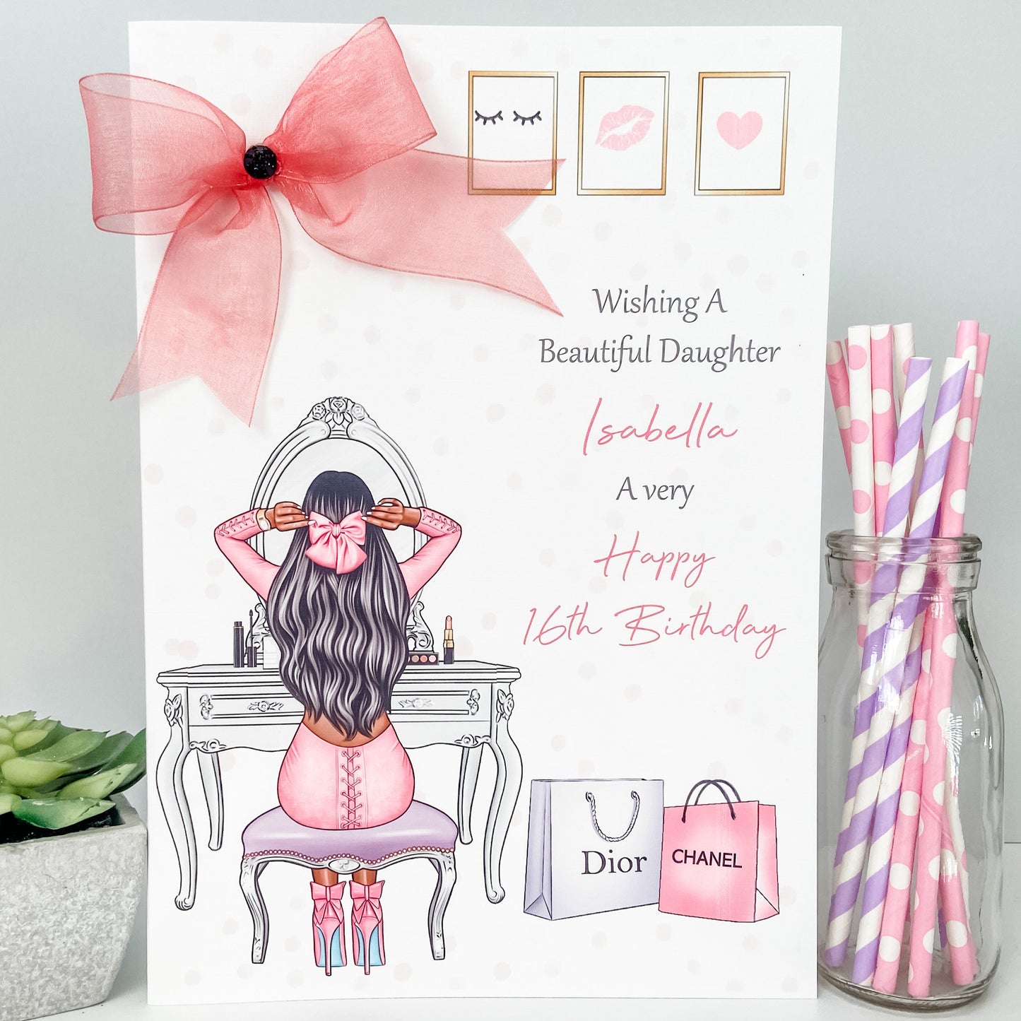 Personalised Female Girl Birthday Card Dressing Table Teenager Granddaughter Daughter Wife Girlfriend Sister Auntie Niece 16th 18th 21st 30th 40th 50th
