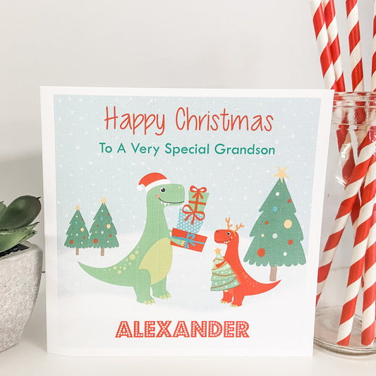 Personalised Christmas Card Dinosaur