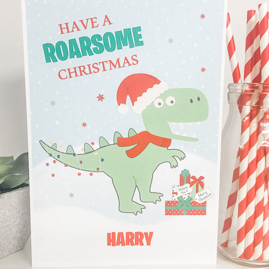 Personalised Christmas Card Dinosaur