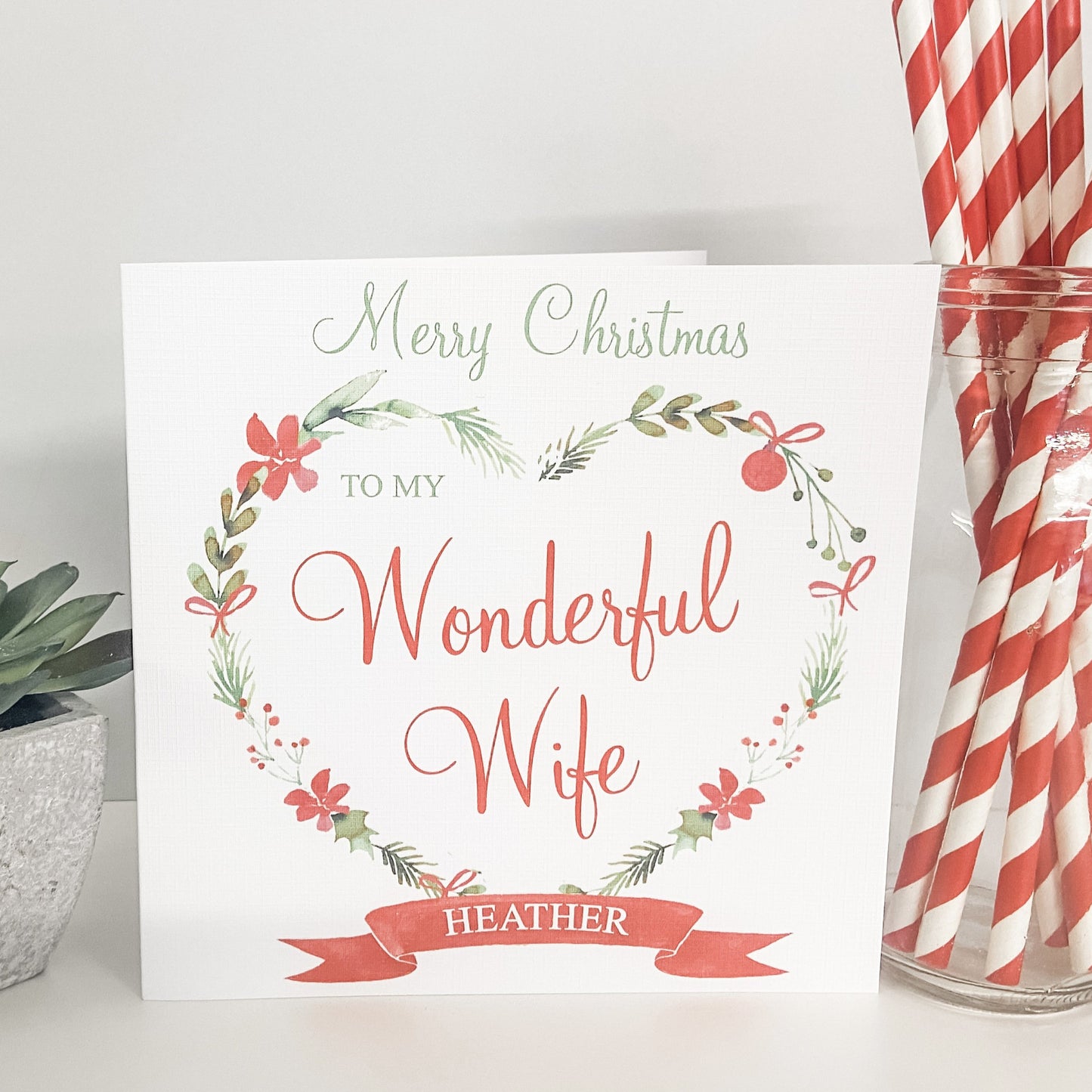 Personalised Christmas Card Floral Heart