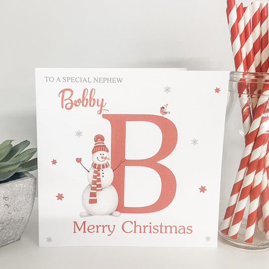 Personalised Christmas Card Watercolour Letter Snowman