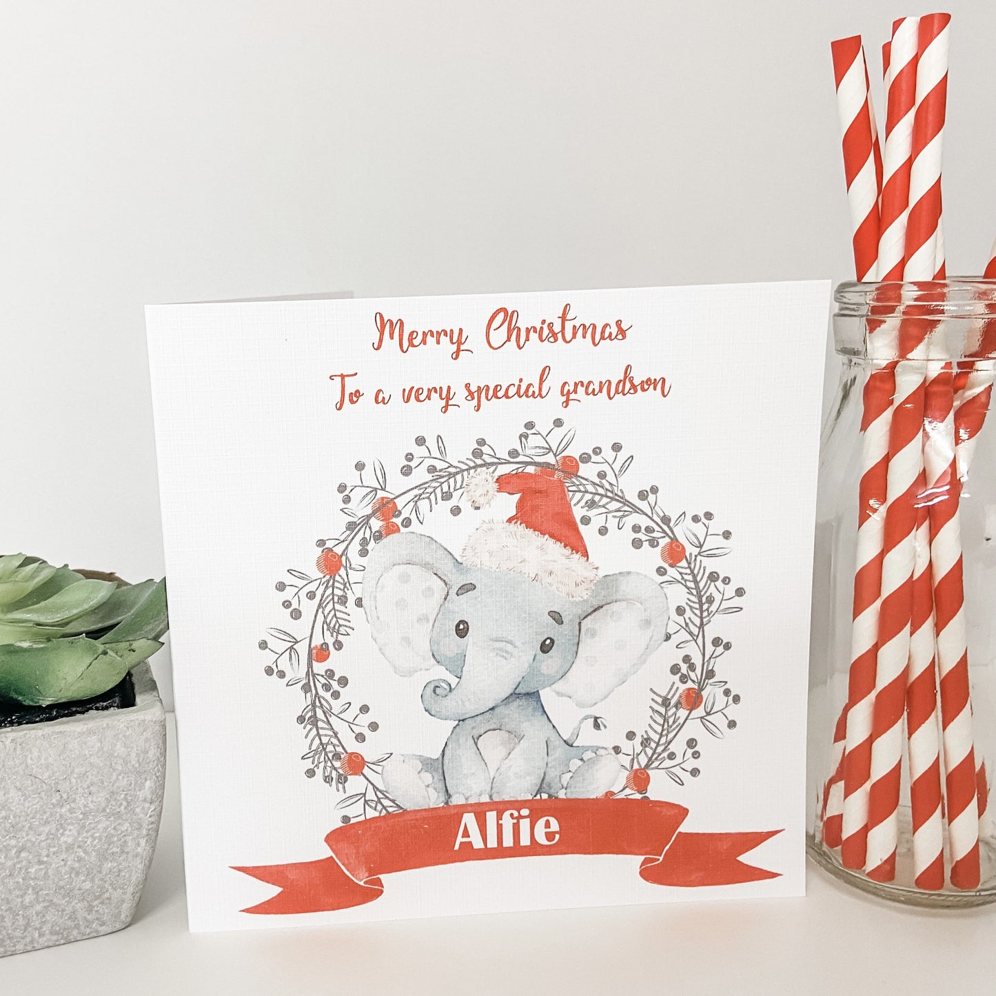 Personalised Christmas Card Watercolour Elephant