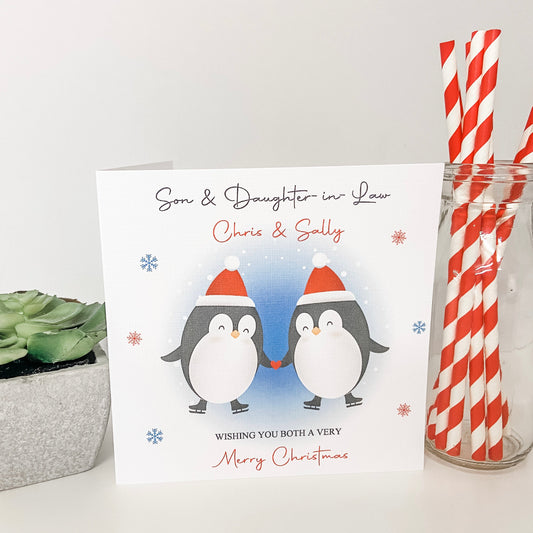 Personalised Christmas Card Penguin Couple